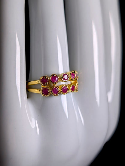 Vintage Mixed Cut Genuine Ruby Double Band Gold over Sterling Silver Ring