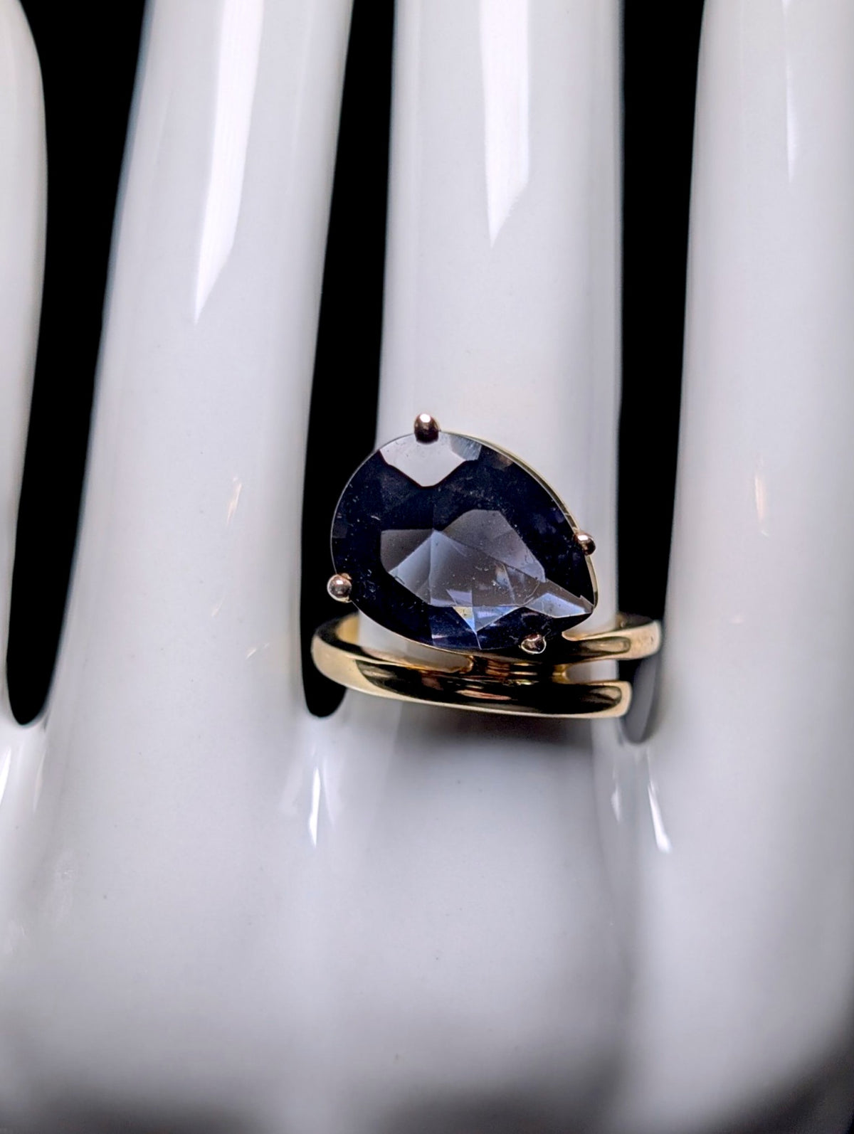 Vintage Simulated Alexandrite Large Solitaire Gold over Sterling Wrap Ring