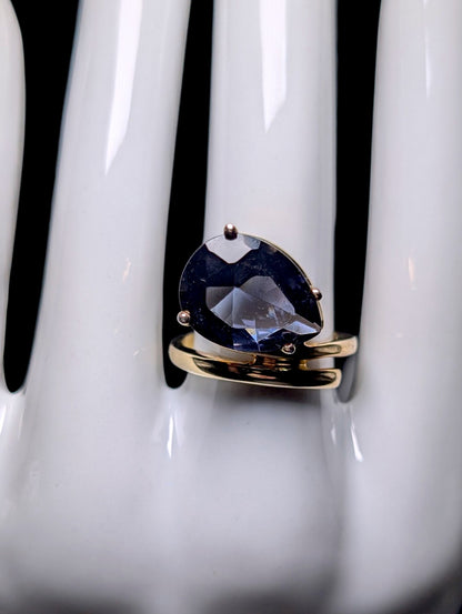 Vintage Simulated Alexandrite Large Solitaire Gold over Sterling Wrap Ring