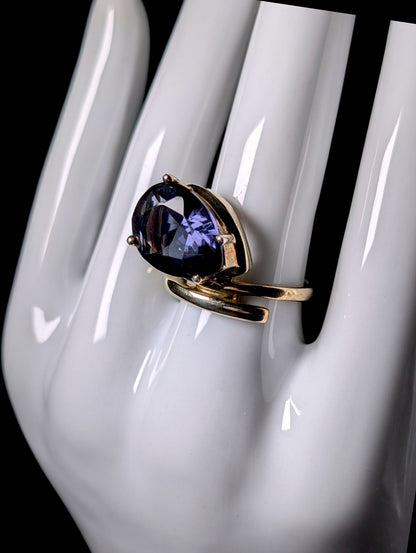 Vintage Simulated Alexandrite Large Solitaire Gold over Sterling Wrap Ring