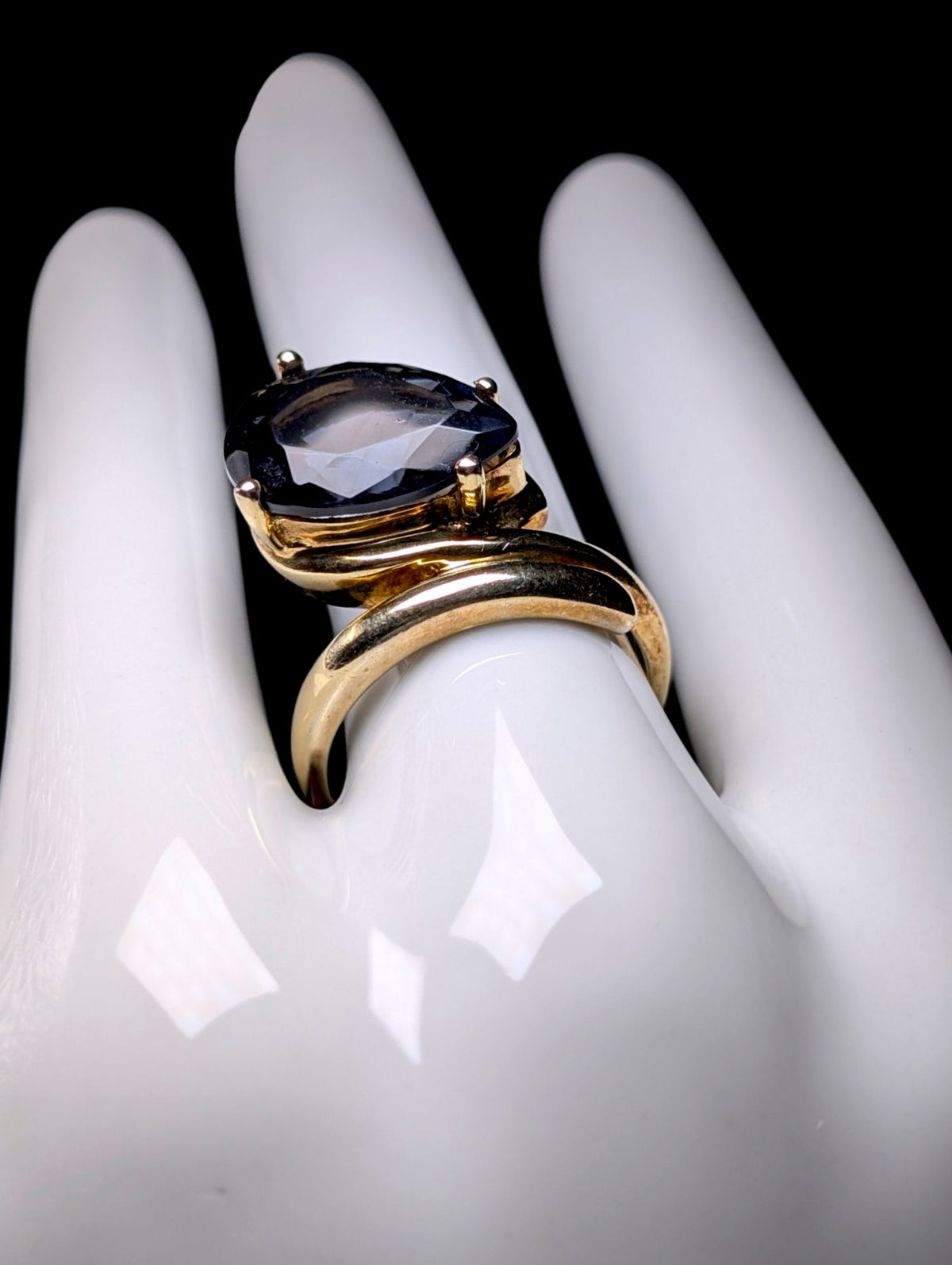 Vintage Simulated Alexandrite Large Solitaire Gold over Sterling Wrap Ring