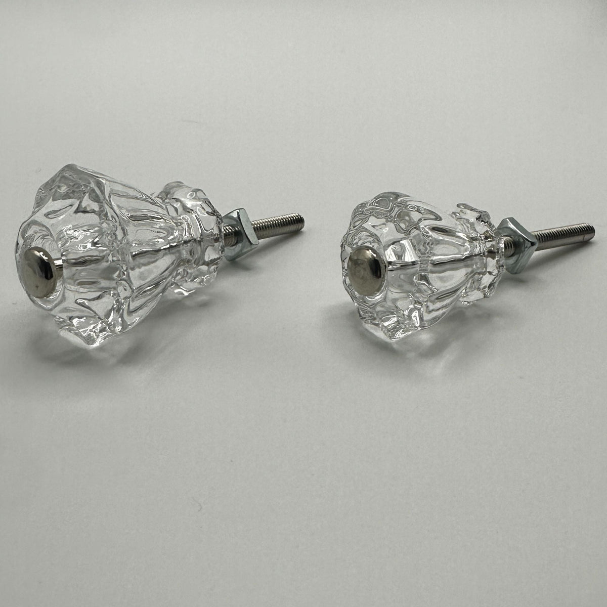 Fluted Glass Knob Vintage Old-Cut Replica Front Mounted Retro Depression Era