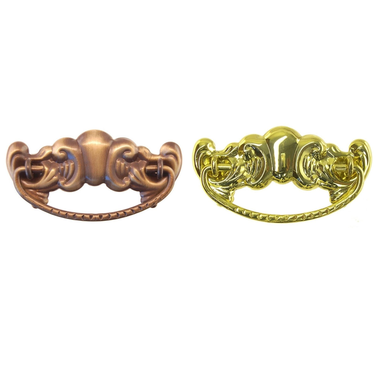 Victorian/American Oak Style Drawer Pull with Stamped Brass Back Plate and Cast Bail