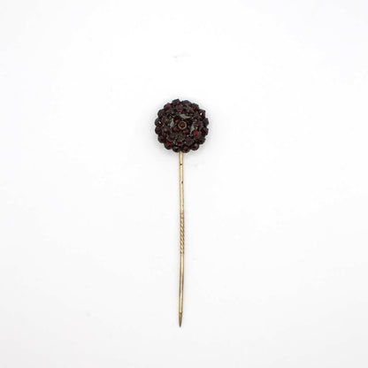 Antique Victorian Rose Cut Simulated Bohemian Garnet Stick Pin In 14K Gold Over Base Metal