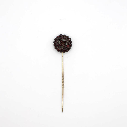 Antique Victorian Rose Cut Simulated Bohemian Garnet Stick Pin In 14K Gold Over Base Metal