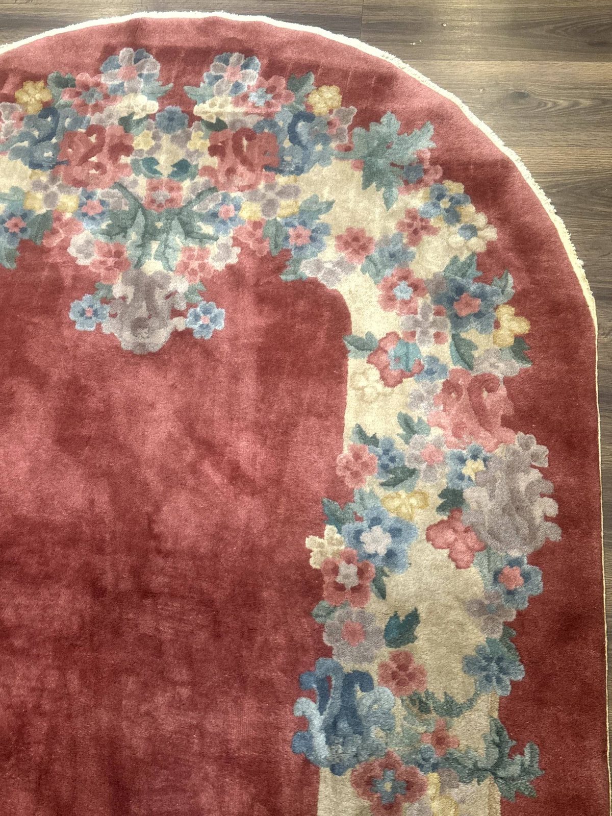 Oval Chinese Peking Rug 5x8, Pink, Floral, Vintage Chinese Wool Carpet