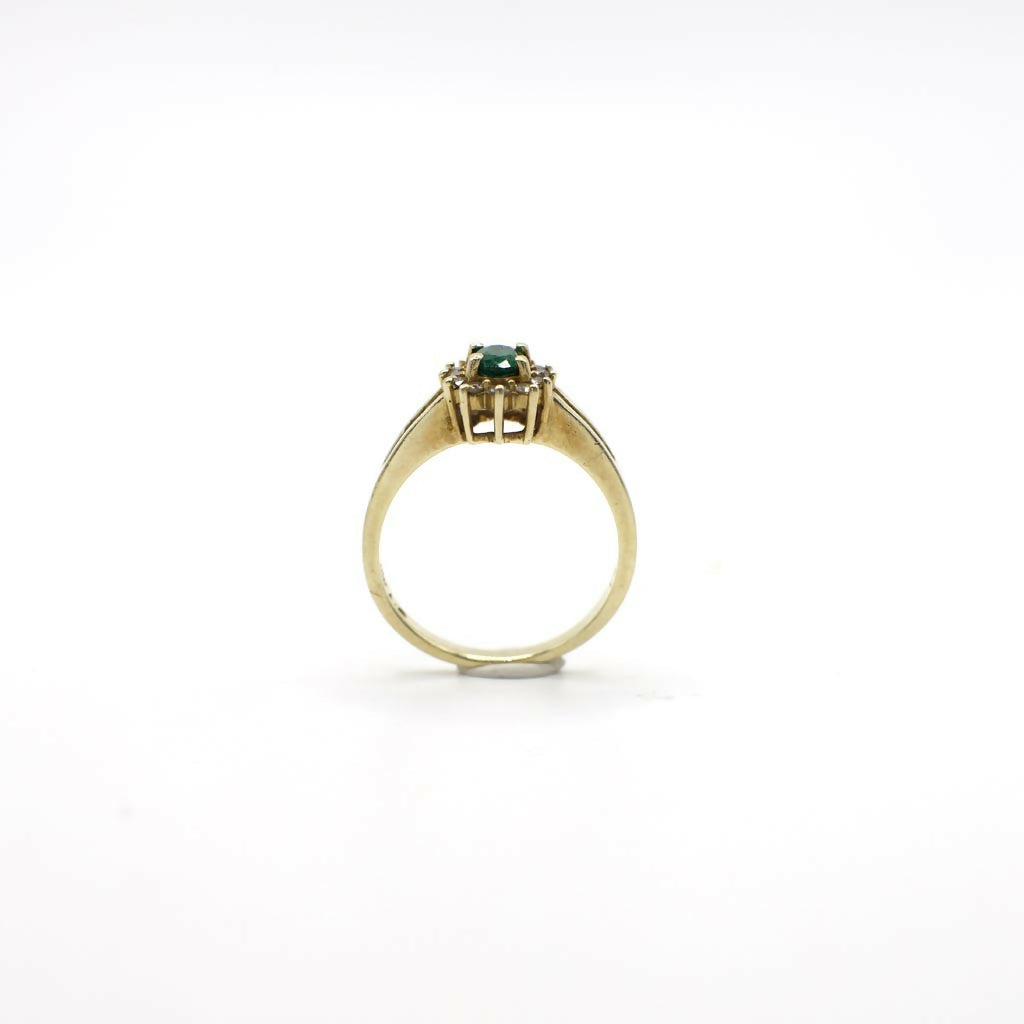 Vintage Genuine Diamond and Earth Mined Emerald Ring In 10K Yellow Gold