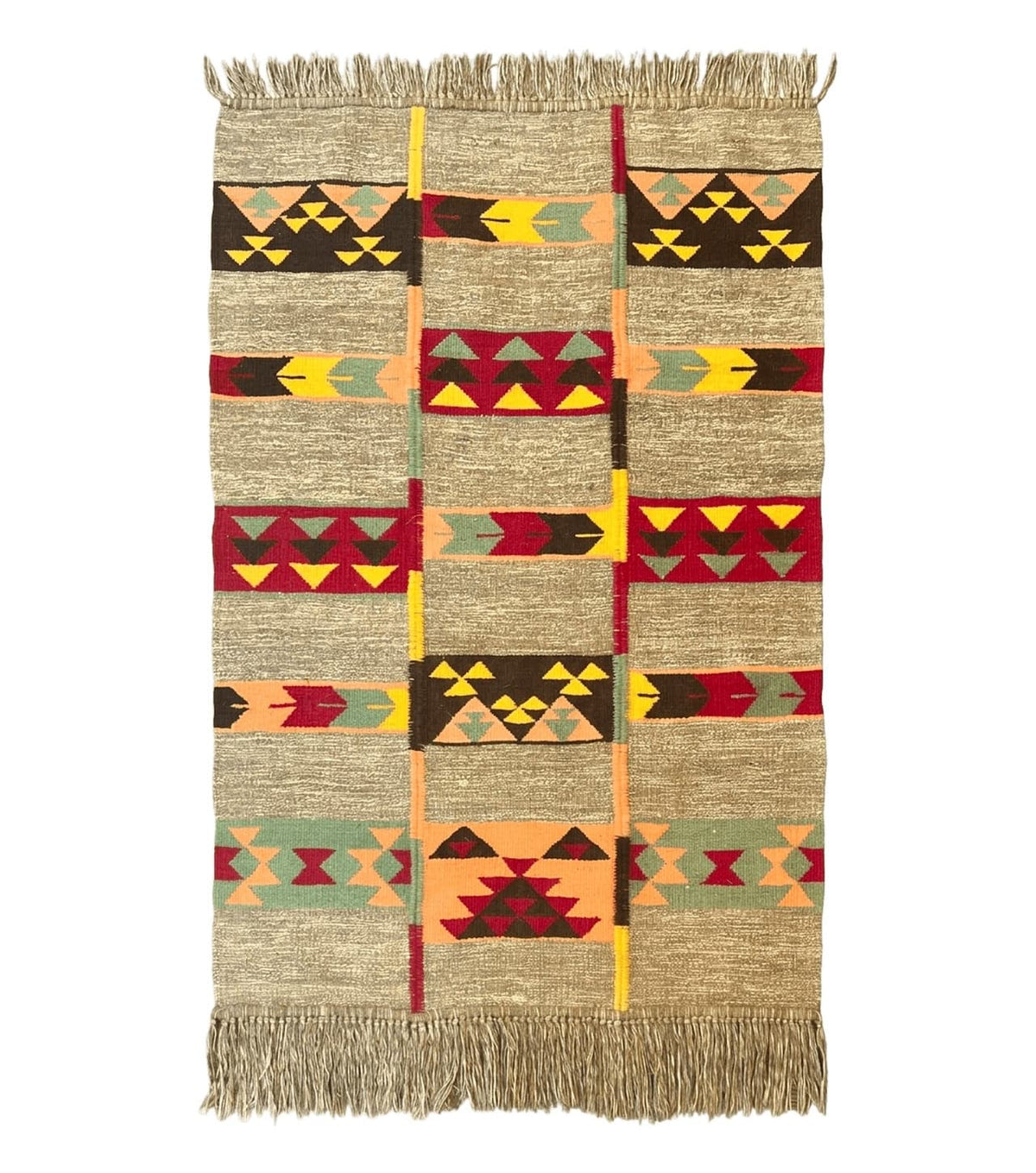 South American Flatweave Rug, Gray, Handmade Vintage Wool Bohemian Blanket