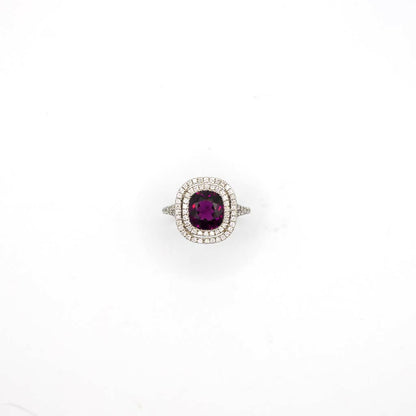 Pre-Loved Genuine Diamond and Garnet Ring In 18K White Gold
