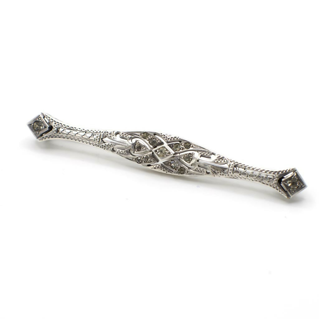 Vintage Art Deco Style Gemstone Sterling Silver Filigree Bar Pin