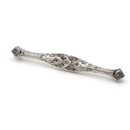 Vintage Art Deco Style Gemstone Sterling Silver Filigree Bar Pin