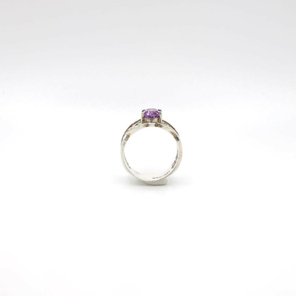 Vintage Genuine Amethyst and Sterling Silver Filigree Ring