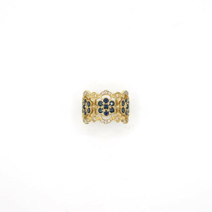 Vintage EFFY Genuine Diamond And Sapphire Ring In 14K Yellow Gold