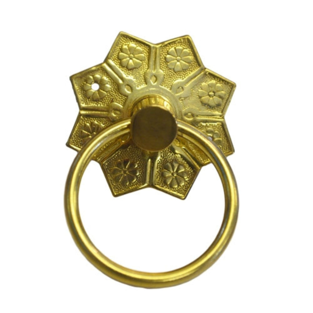 Brass Eastlake Ring Pull with Detailed Victorian 1870's Polished Brass