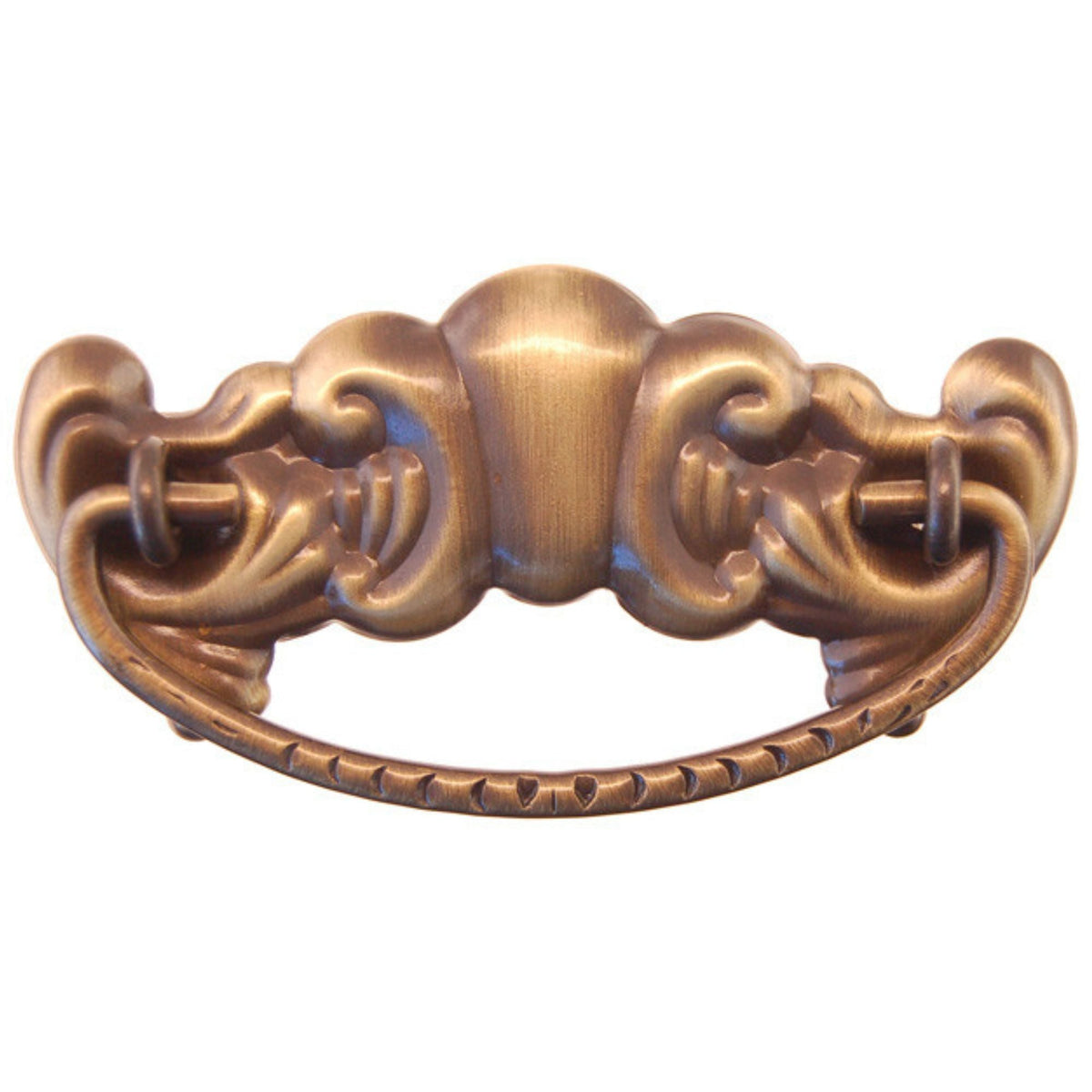 Victorian/American Oak Style Drawer Pull with Stamped Brass Back Plate and Cast Bail