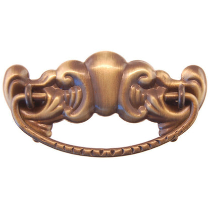 Victorian/American Oak Style Drawer Pull with Stamped Brass Back Plate and Cast Bail