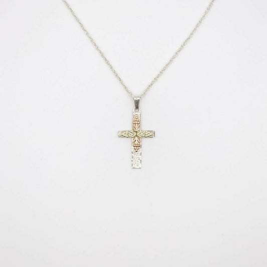 Vintage Black Hills Gold Cross Pendant Necklace