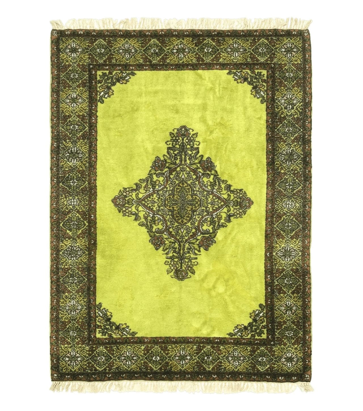 Moroccan Rug 6x8, Semi Open Field, Vintage, Lime Green, Wool Carpet