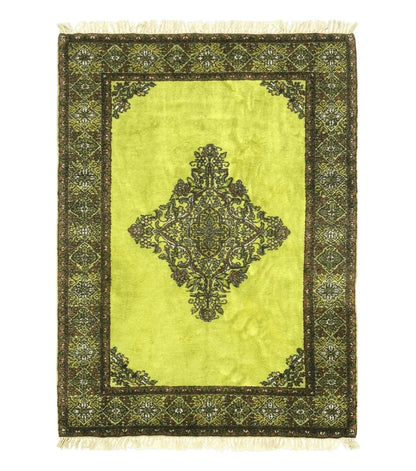 Moroccan Rug 6x8, Semi Open Field, Vintage, Lime Green, Wool Carpet