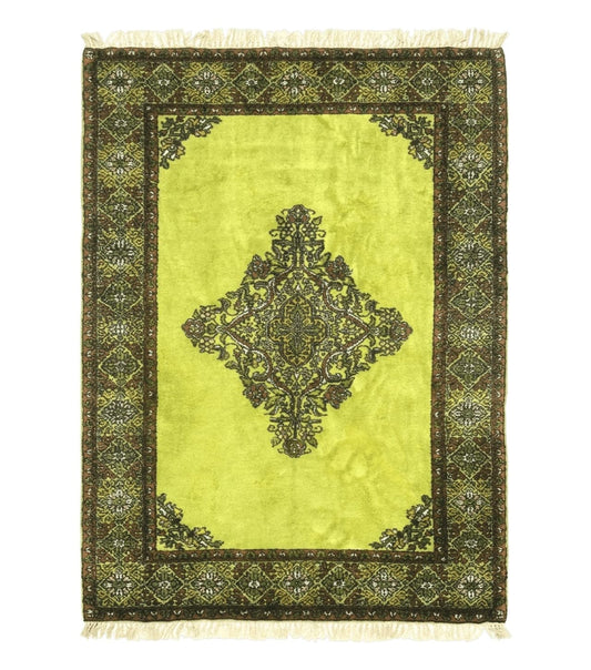 Moroccan Rug 6x8, Semi Open Field, Vintage, Lime Green, Wool Carpet