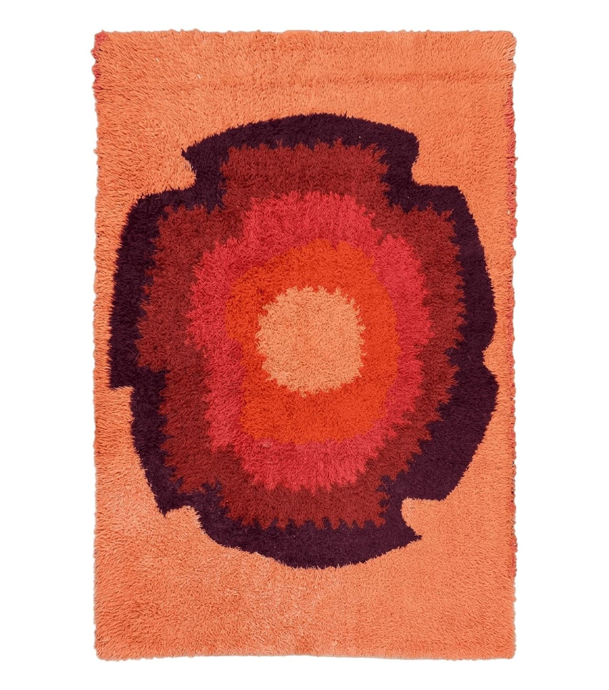 Danish Rya Shag Rug 4x6, Mid Century 1960s Retro Vintage Wool Rug, Shades of Red