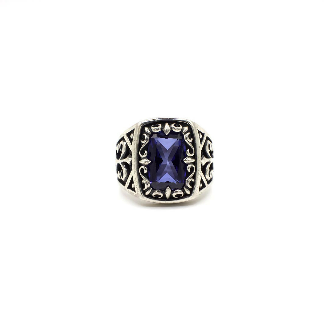 Vintage Genuine Sapphire and Sterling Silver Mens Ring