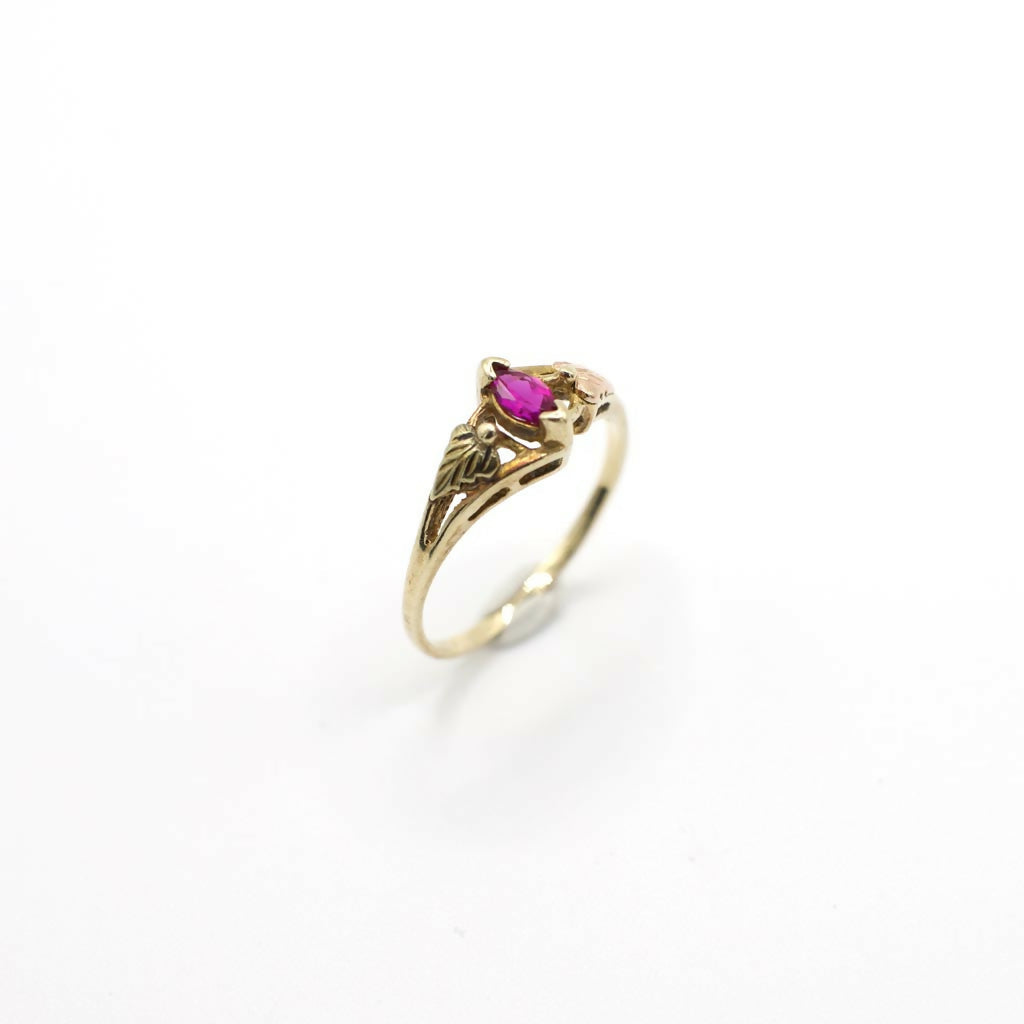 Vintage Genuine Black Hills Gold Marquise Cut Pink Sapphire Ring In 10K and 12K Gold