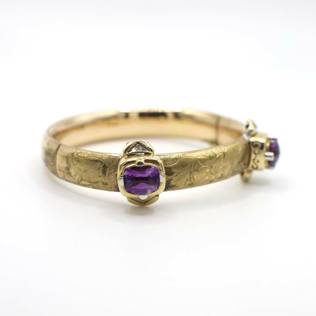 Vintage Genuine Amethyst and Diamond Bracelet In Solid and 14K Yellow Gold Fill
