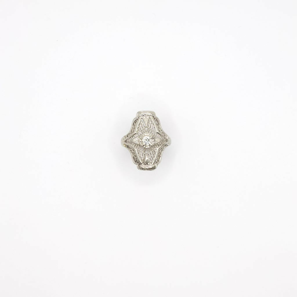 Vintage Art Deco Inspired Genuine Diamond and 14K White Gold Ring