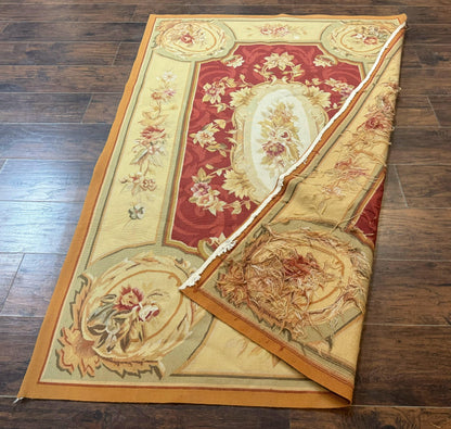 Aubusson Rug 4x6, Red, Floral, European Design, Vintage, Wool