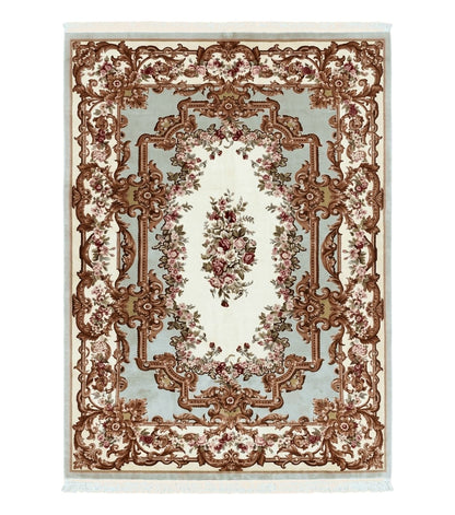 Aubusson Rug 10x13, Cream and Light Mint Green Hand Knotted Handmade French Savonnerie European Carpet, Wool Pile, Large Room Sized Vintage