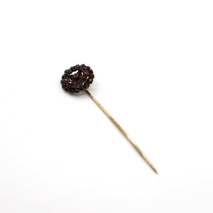 Antique Victorian Rose Cut Simulated Bohemian Garnet Stick Pin In 14K Gold Over Base Metal