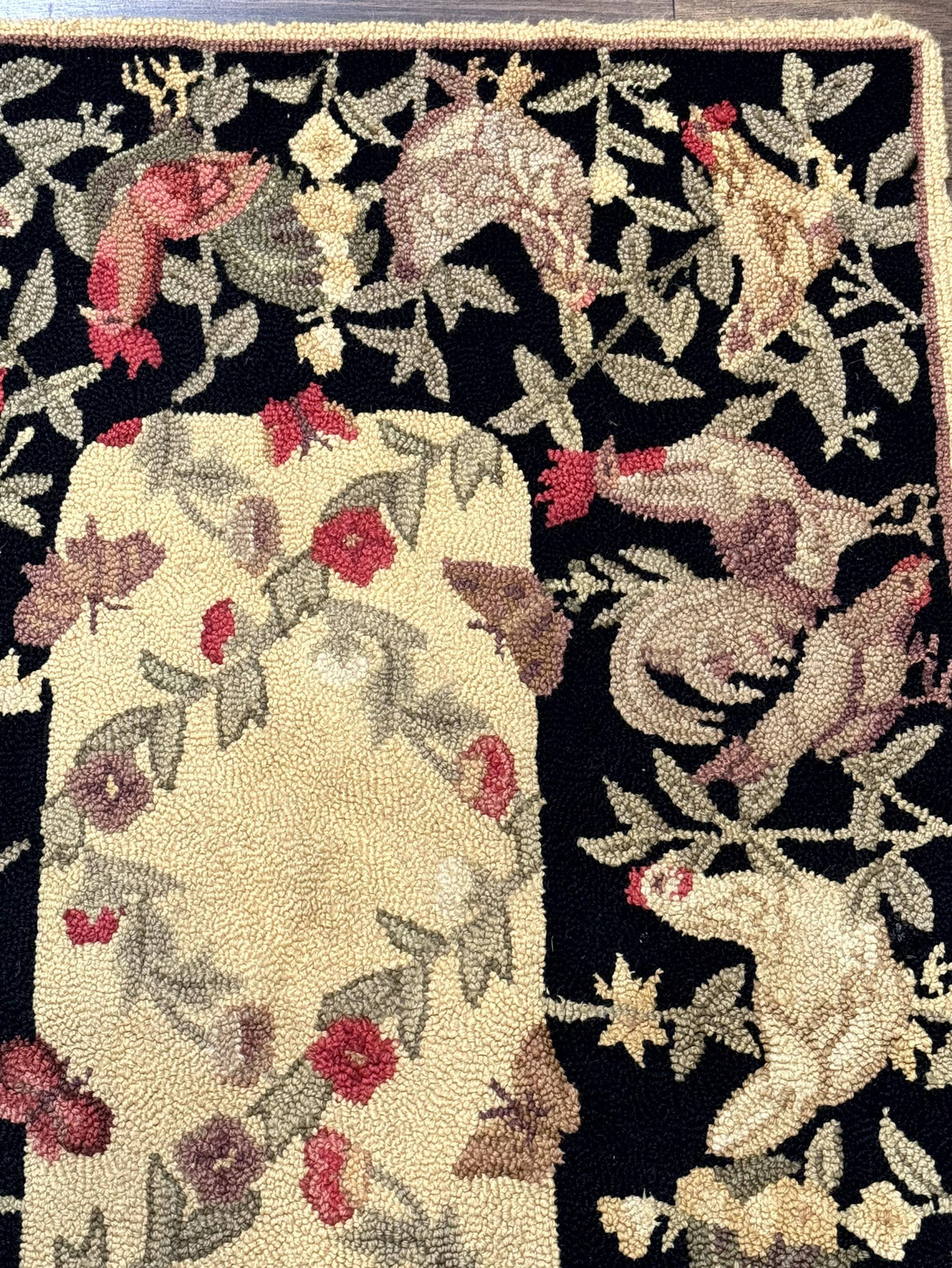 Small Vintage Hooked Rug, Roosters, Handmade, Wool
