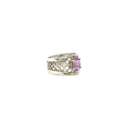 Vintage Genuine Amethyst and Sterling Silver Filigree Ring