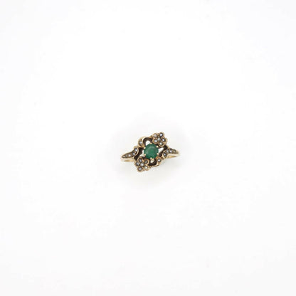 Vintage Victorian Style Genuine Emerald and Seed Pearl Ring In 10K Yellow Gold