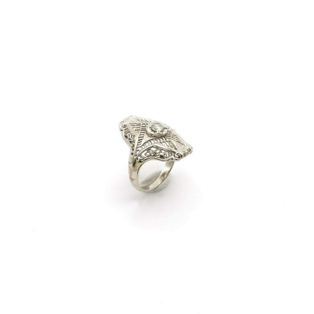 Vintage Art Deco Inspired Genuine Diamond and 14K White Gold Ring