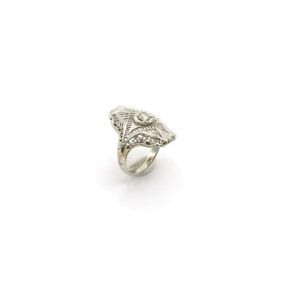 Vintage Art Deco Inspired Genuine Diamond and 14K White Gold Ring