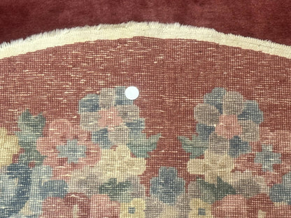 Oval Chinese Peking Rug 5x8, Pink, Floral, Vintage Chinese Wool Carpet