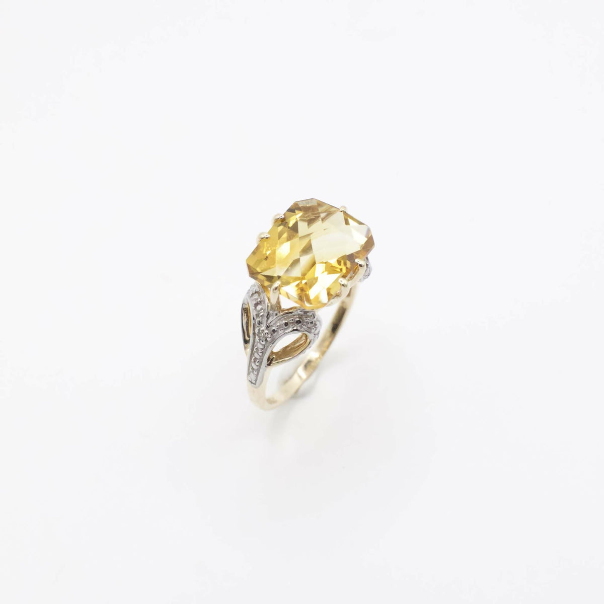 Vintage Designer Clyde Duneier Citrine and Diamond Ring In 10K Yellow Gold
