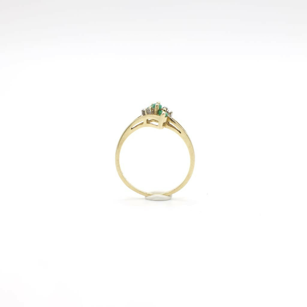 Estate Vintage Genuine Diamond and Emerald Bypass Shank Ring In 14K Plumb Yellow Gold