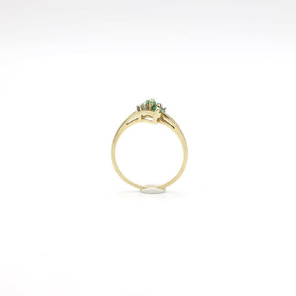 Estate Vintage Genuine Diamond and Emerald Bypass Shank Ring In 14K Plumb Yellow Gold