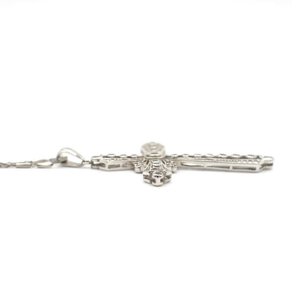 Vintage Sterling Silver Filigree and Simulated Diamond Cross Pendant Necklace