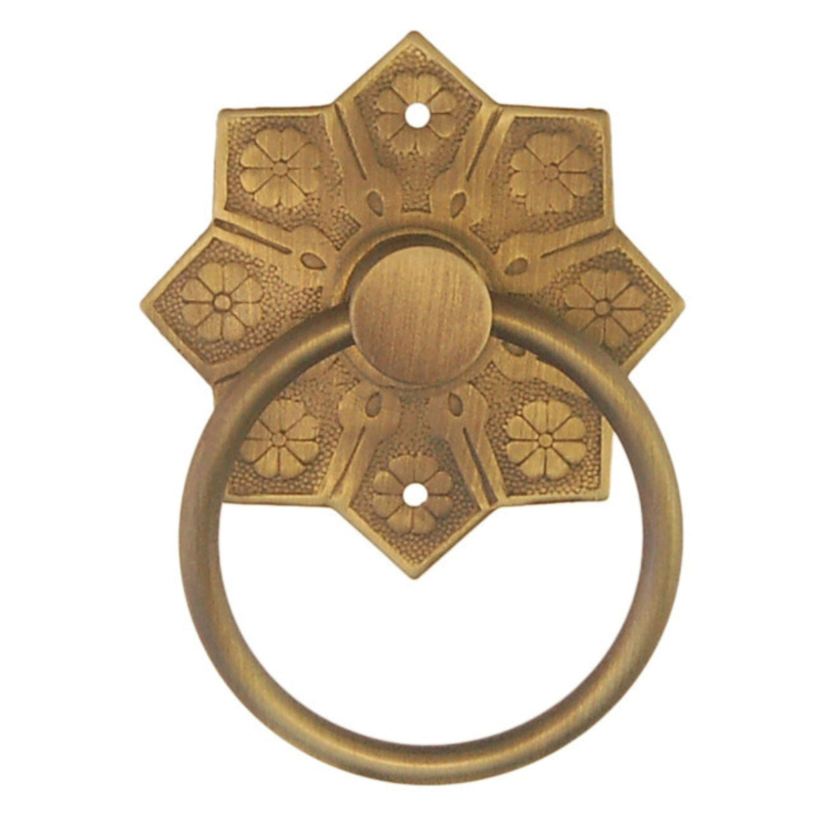 Brass Eastlake Ring Pull with Detailed Victorian 1870's Polished Brass