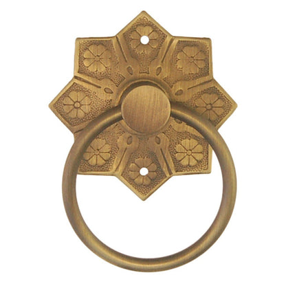 Brass Eastlake Ring Pull with Detailed Victorian 1870's Polished Brass