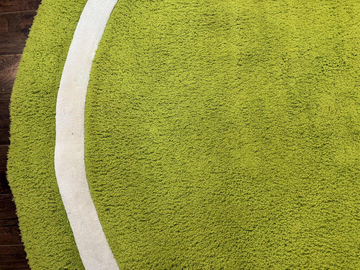 Large Round Rug 9x9, Vintage Retro Design, Lime Green