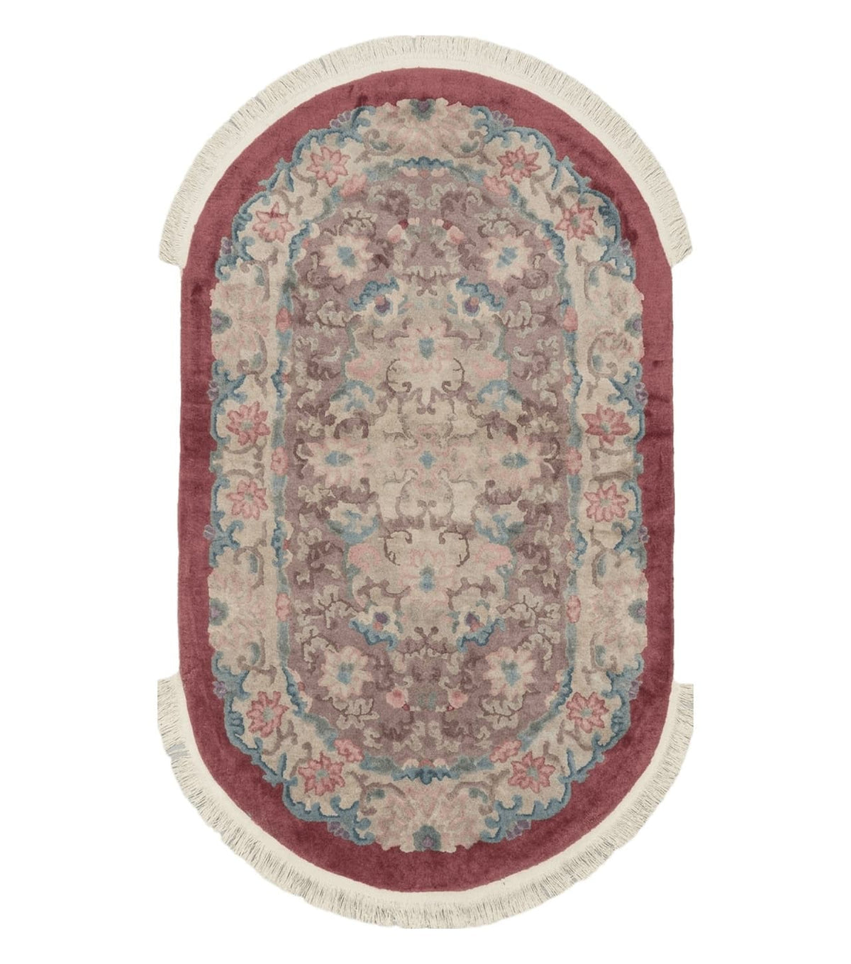 Oval Chinese Art Deco Rug 3x5 Vintage Wool Carpet