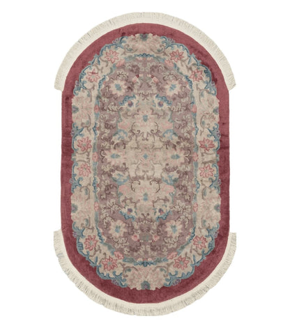 Oval Chinese Art Deco Rug 3x5 Vintage Wool Carpet