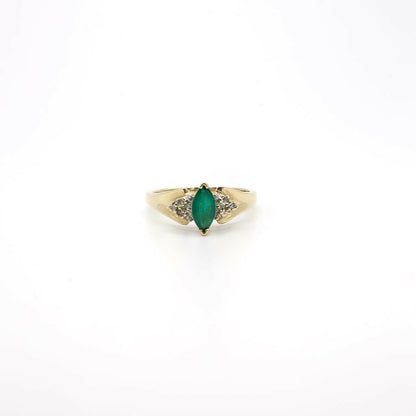 Vintage 14K Yellow Gold and Genuine Diamond and Emerald Ring