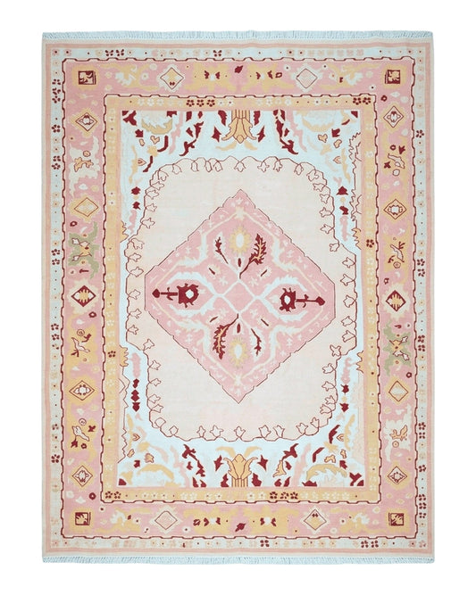 Large Turkish Kilim Carpet 10x14, Vintage Hand-Knotted Turkish Kilim Rug 10 x 14, Pink Cream Yellow Red, Decorative, Geometric, Unique