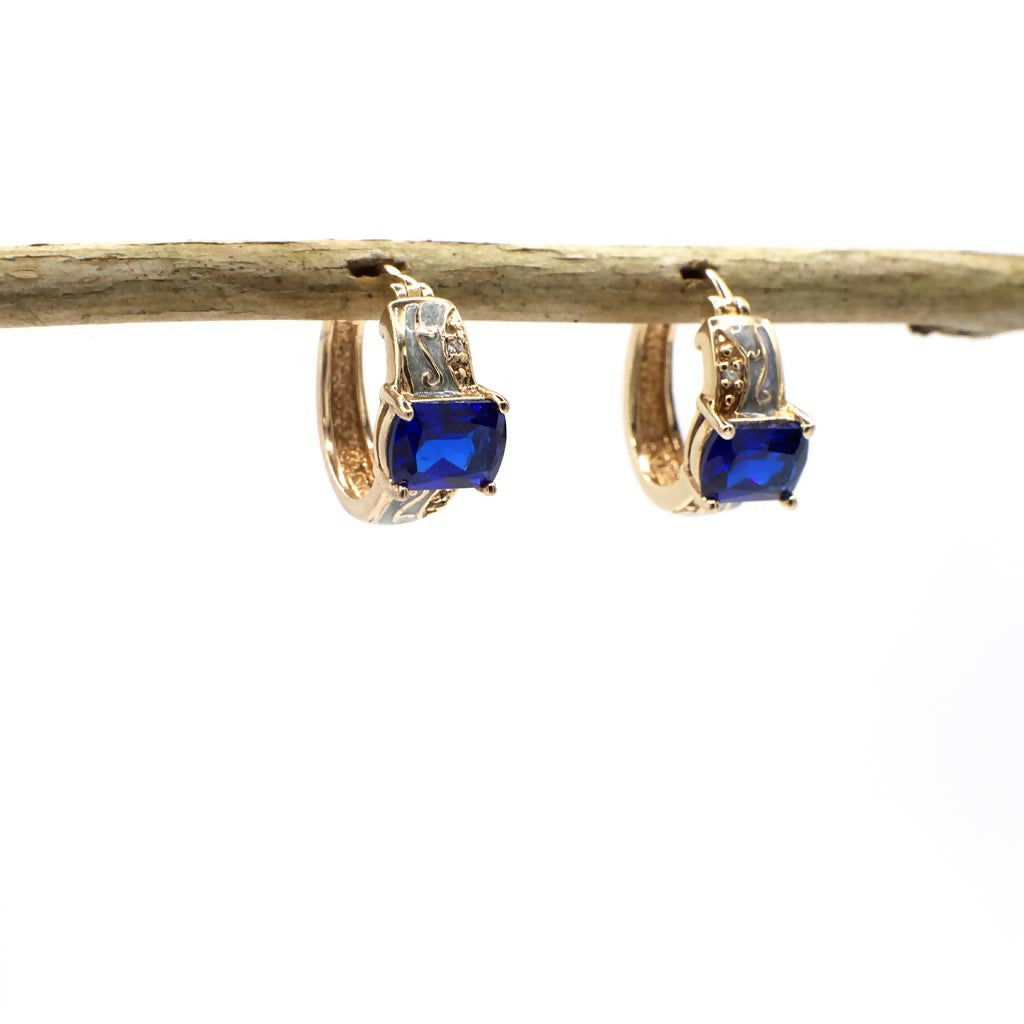 Vintage Genuine Blue Spinel Gemstone Hoop Earrings